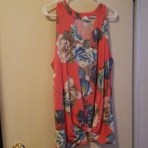 Lovely J Coral Floral Knot Front Tank